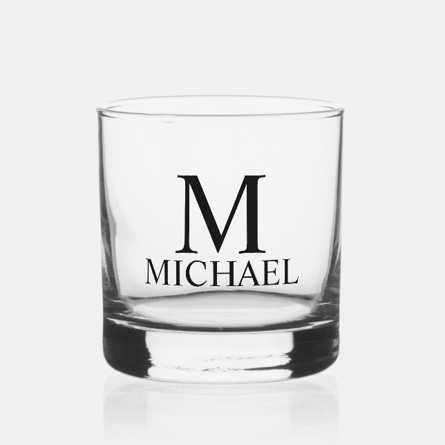 Modern Personalized Monogram and Name Whiskey Glass (Front)