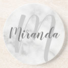 Modern Personalized Monogram and Name White Marble Coaster Modern Personalized Monogram and Name White Marble Coaster