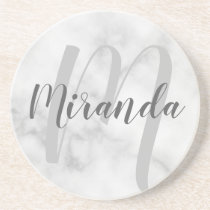 Modern Personalized Monogram and Name White Marble Coaster Modern Personalized Monogram and Name White Marble Coaster