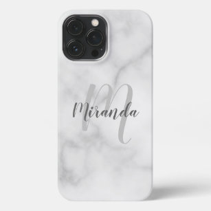 Modern Personalized Monogram and Name White Marble iPhone 13 Pro Max Case