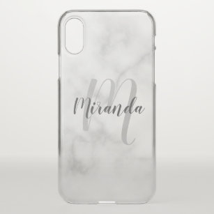 Modern Personalized Monogram and Name White Marble iPhone XS Case