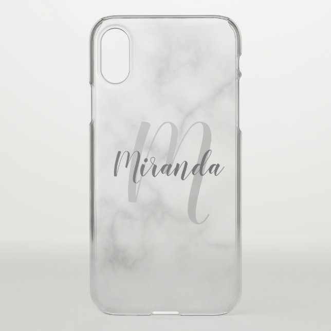 Modern Personalized Monogram and Name White Marble Uncommon iPhone Case (Back)