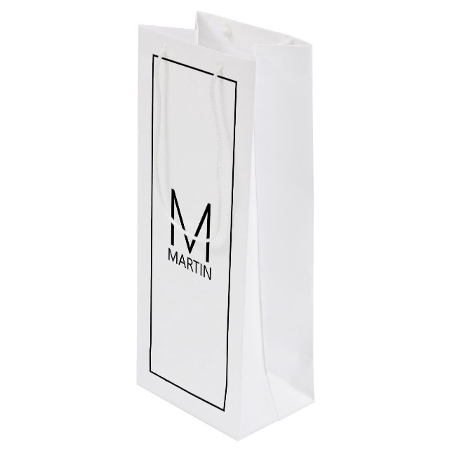 Modern Personalized Monogram and Name Wine Gift Ba Wine Gift Bag (Front Angled)