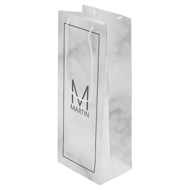 Modern Personalized Monogram and Name Wine Gift Bag (Front Angled)