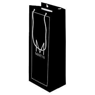 Modern Personalized Monogram and Name Wine Gift Bag
