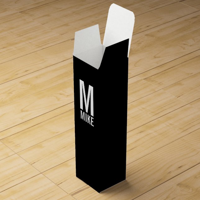 Modern Personalized Monogram and Name Wine Gift Box (Opened)