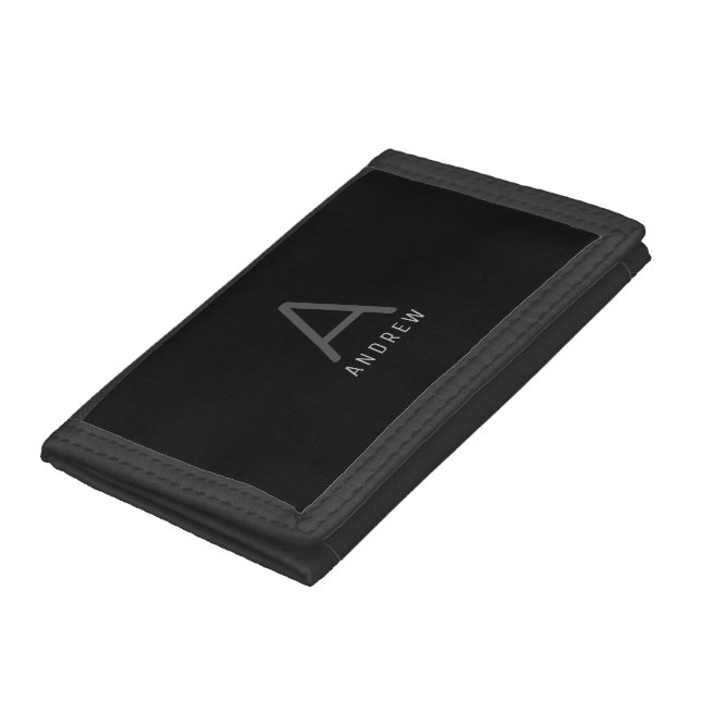 Modern Personalized Monogram Black Gray Tri-fold Wallet (Bottom)