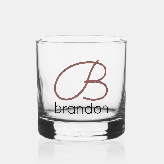 Modern Personalized Monogram Cocktail Drinkware Whiskey Glass (Front)