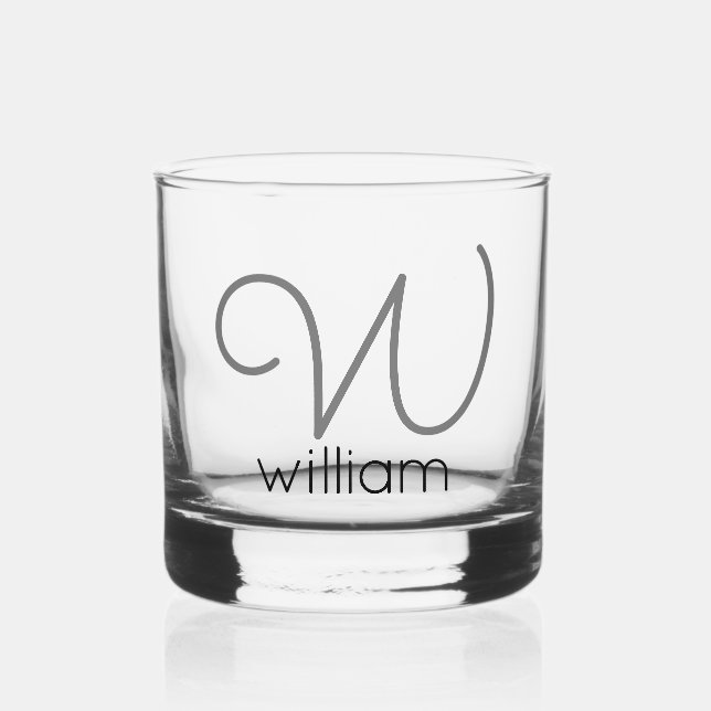 Modern Personalized Monogram Cocktail Drinkware Whiskey Glass (Front)