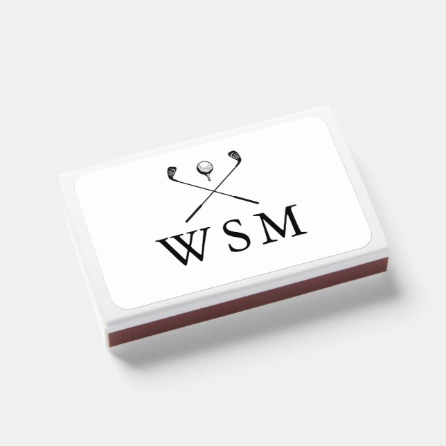 Modern Personalized Monogram Golf Clubs Matchboxes (Front Closed)
