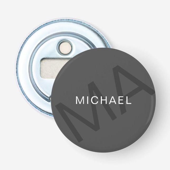 Modern Personalized Monogram Gray Bottle Opener (Front)