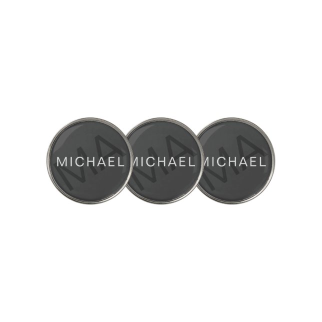 Modern Personalized Monogram Gray Golf Ball Marker (3 Up)