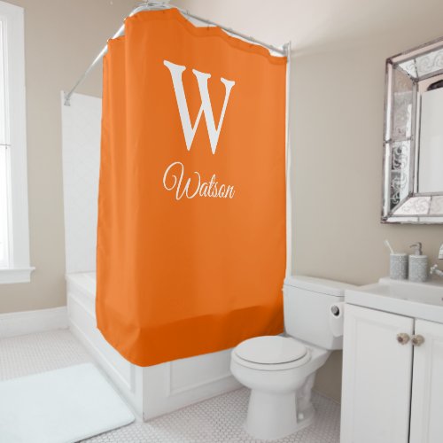 Modern Personalized Monogram Hot Orange Shower Curtain