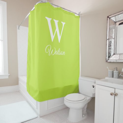 Modern Personalized Monogram Lime Green Shower Curtain
