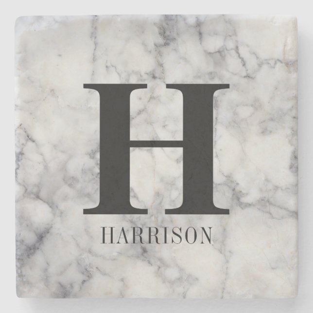 Modern Personalized Monogram Marble Stone Coaster (Front)