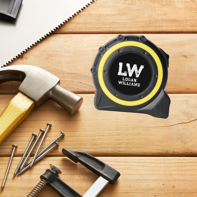 Modern Personalized Monogram Name Black Tape Measure (Creator Uploaded)