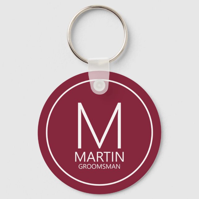Modern Personalized Monogram&Name Groomsmen Keychain (Front)