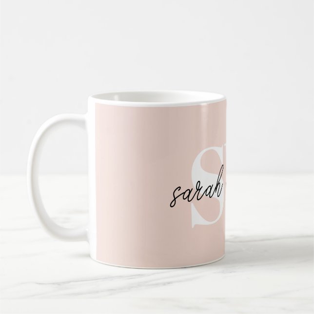 Modern Personalized Monogram Name Pink Coffee Mug (Left)