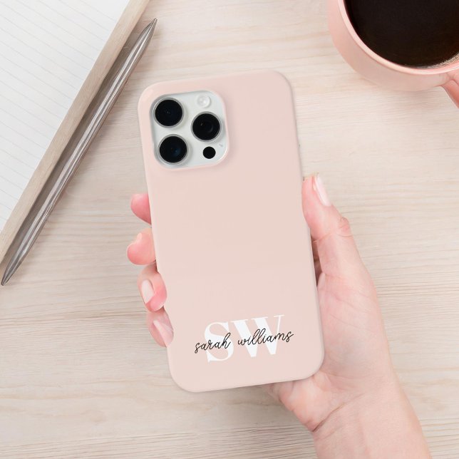 Modern Personalized Monogram Name Pink Iphone Case (Creator Uploaded)