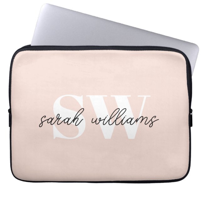 Modern Personalized Monogram Name Pink Laptop Sleeve (Front)