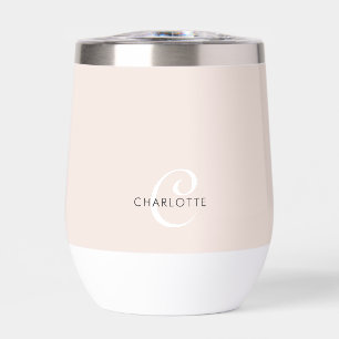 Modern Personalized Monogrammed Blush Pink Thermal Wine Tumbler
