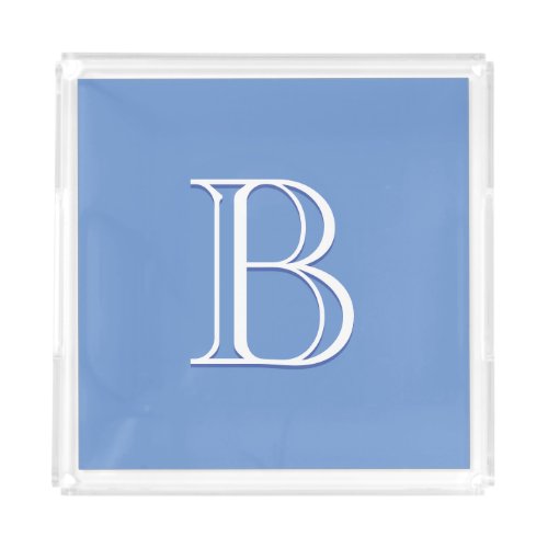 Modern Personalized Monogrammed Initial Blue White Acrylic Tray