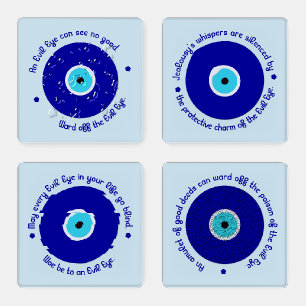 Modern Personalized Motivational Blue Evil Eye Art Coaster Set