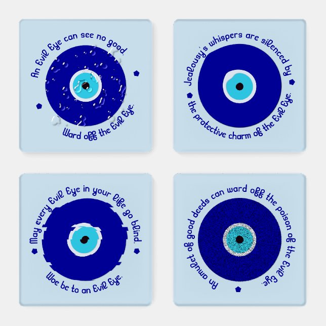 Modern Personalized Motivational Blue Evil Eye Art Coaster Set (Set)