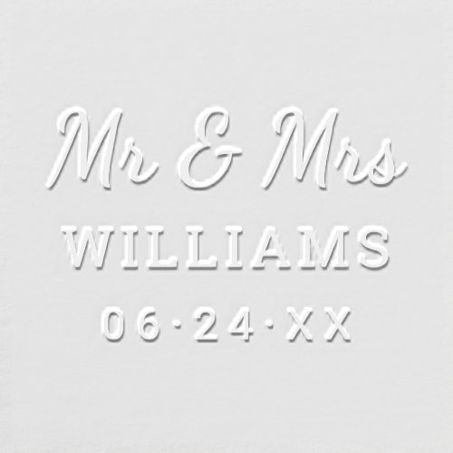 Modern Personalized Mr and Mrs Wedding Monogram Embosser