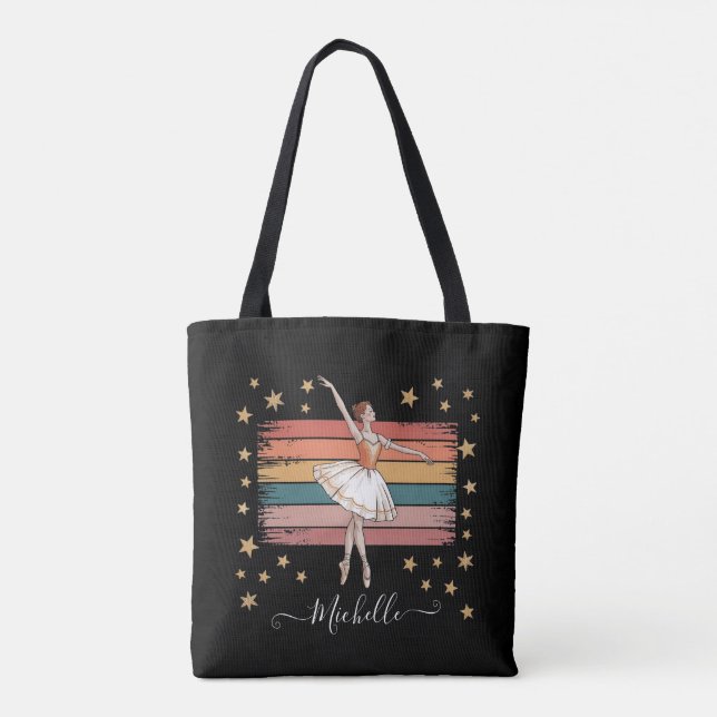 Modern Personalized Name Ballet Ballerina black    Tote Bag (Back)