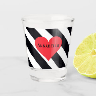 Modern Personalized Name Black White Striped Cute Shot Glass