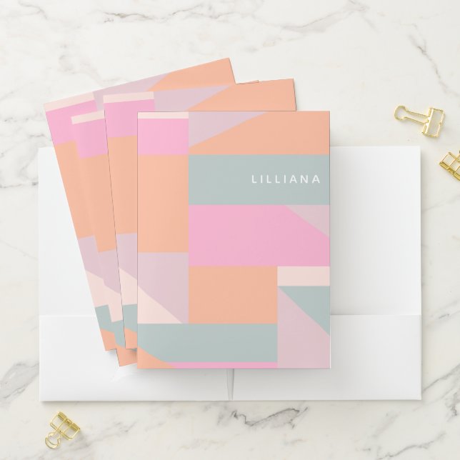 Modern Personalized Name Geometric Pastel Organize Pocket Folder (In Situ)