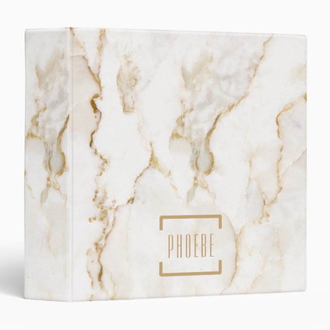 Modern Personalized Name Gold Effect Marble 3 Ring Binder (Front/Spine)