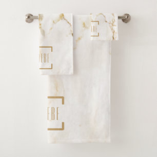 Modern Personalized Name Gold Effect Marble Bath Towel Set