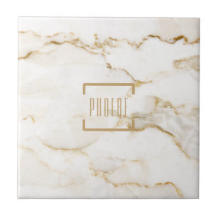 Modern Personalized Name Gold Effect Marble Ceramic Tile