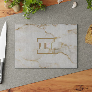 Modern Personalized Name Gold Effect Marble Cutting Board