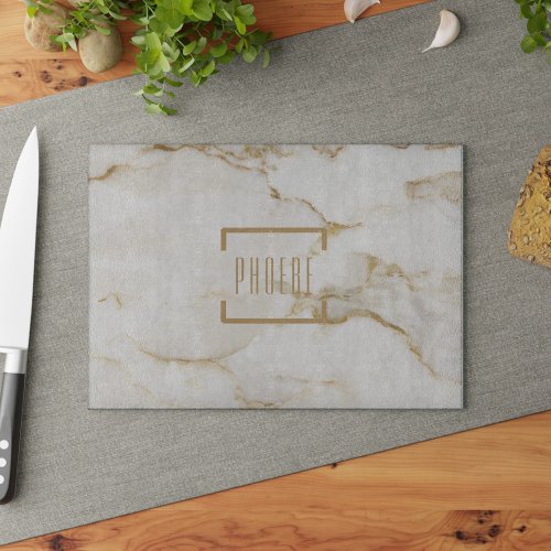 Modern Personalized Name Gold Effect Marble Cutting Board