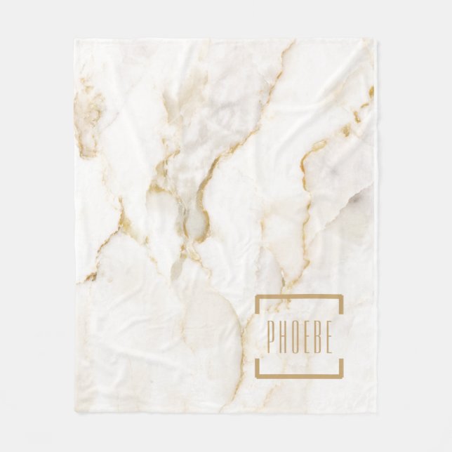 Modern Personalized Name Gold Effect Marble Fleece Blanket (Front)