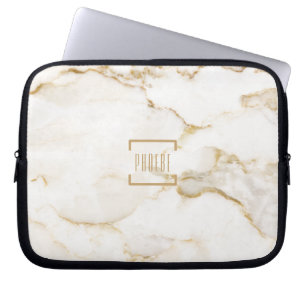 Modern Personalized Name Gold Effect Marble Laptop Sleeve