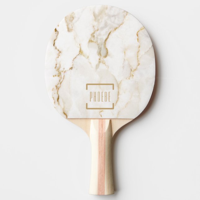 Modern Personalized Name Gold Effect Marble Ping Pong Paddle (Front)