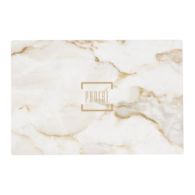 Modern Personalized Name Gold Effect Marble Placemat (Front)