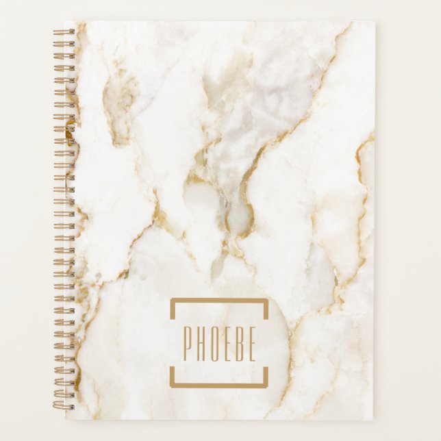 Modern Personalized Name Gold Effect Marble Planner (Front)