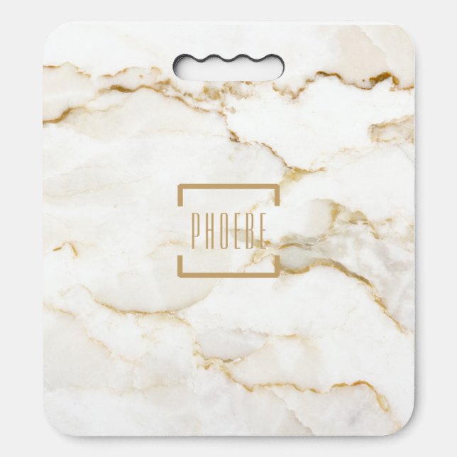 Modern Personalized Name Gold Effect Marble Seat Cushion (Front Vertical)