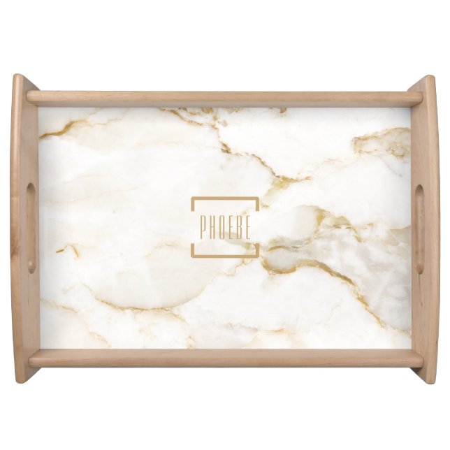 Modern Personalized Name Gold Effect Marble Serving Tray (Front)