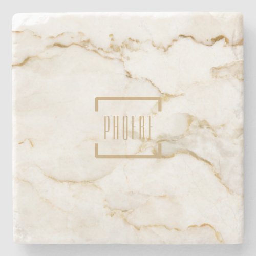 Modern Personalized Name Gold Effect Marble Stone Coaster