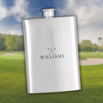Modern Personalized Name Golf Clubs Flask by thisisnotmedesigns at Zazzle