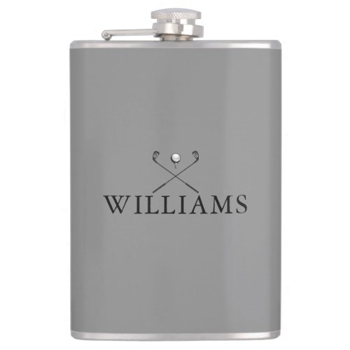 Modern Personalized Name Golf Clubs Gray Flask
