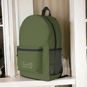 Modern Personalized Name Green Tones Printed Backpack by Ricaso_Graphics at Zazzle