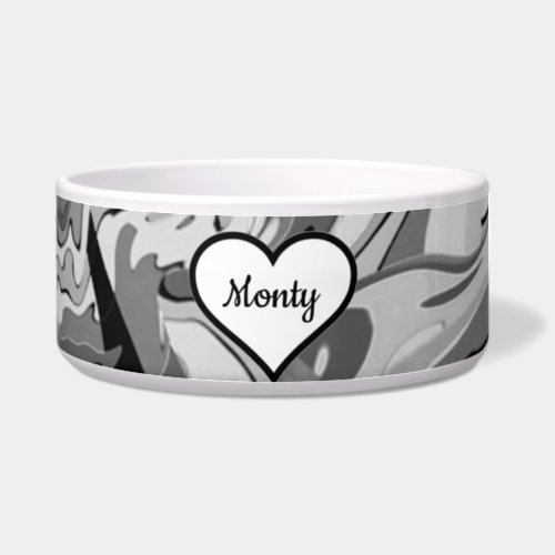 Modern Personalized Name Grey  Black Cute Pet  Bowl