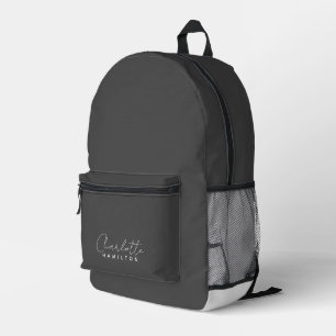 Modern Personalized Name Grey Tones Printed Backpack